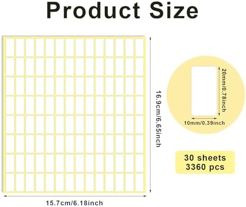 30 Sheets White Labels Stickers for Writing 10 X 20 mm Small Price Tags Blank Storage Container Stickers for Jars File Folders School Office Kitchen (3360 Labels)