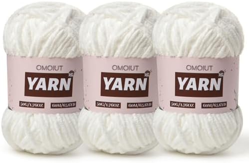 3 Packs Plush Chenille Chunky Crochet Yarn - Baby Yarn for Crocheting Soft - Velvet Yarns Knitting for Blankets Crafts - Fluffy Amigurumi Yarns 150g / 196.8yds (3 Snow White)