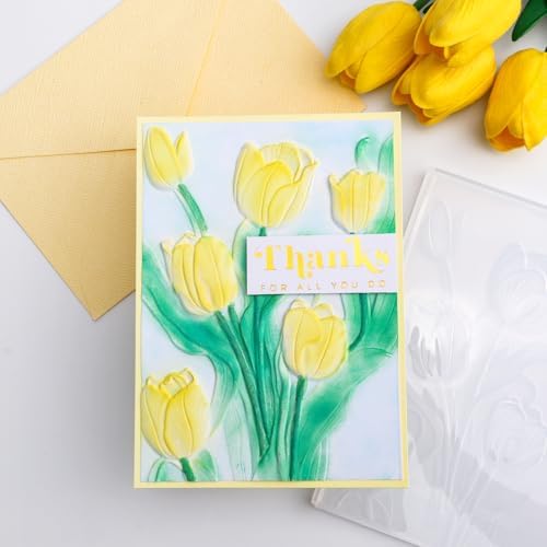 Tulip 3D Embossing Folder for Card Making DIY Scrapbooking Blossom Tulip Flower Clear Plastic Texture Fades Embossing Folder Template for Scrapbooking Paper Crafts Arts Supplies Handmade Crafts