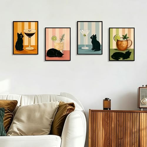 4 Pack Paint by Numbers Kit for Adults with Frame, Black Cat Painting Kit