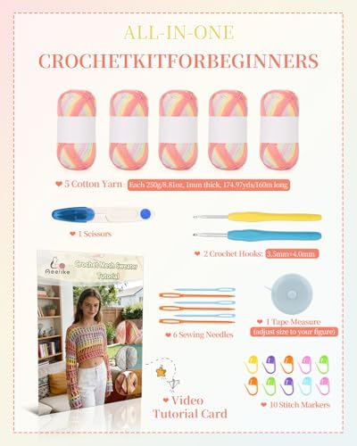 Aeelike Crochet Kit for Adults,Women Crochet Coverup,Ombre Pink Cotton Yarn