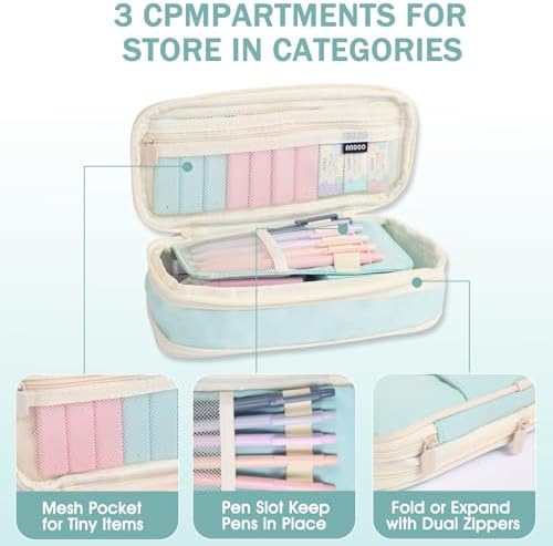 Aesthetic School Supplies with Cute Pencil Case, 12x Pastel Mechanical Pencils 0.5 & 0.7mm with 720x HB Leads, 4x Erasers and 1x Sticky Note, Suitable for Writing, Drafting Drawing Sketching(blue)