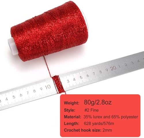 Metallic Crochet Thread, 80g Lurex Yarn for Charms(Red)