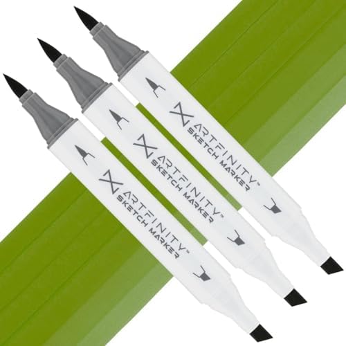 Artfinity Sketch Markers - Set of 3 - Light Olive Green YG1-6, Vibrant, Professional, Dye-Based Alcohol Markers for Artists, Drawing, Travel, & More