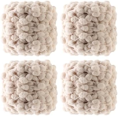 Hand-Woven Ball Yarn, 4 Pack, 380g Total, for Blankets, Cushions, and Pet Nests, Fluffy Chunky Craft Yarn (Beige)