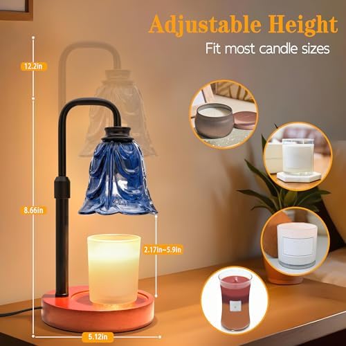 XJZJY Blue Flower Candle Warmer Lamp with Timer, Birthday Gifts for Women | Dimmable wax melt warmer with 2 bulbs for jar candles, height adjustable, Blue tulip design, home decor, housewarming gifts