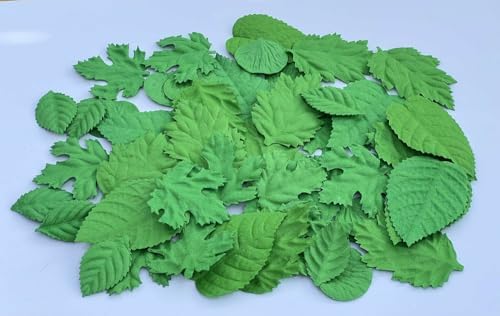 50 Pcs Handmade Mixed Mulberry Paper Rose,Maple,Sunflowers,Hydrangeas,Lotus Leaves Scrapbooking Wedding DIY Craft Supplies Card Artificial Leave (Mixed Leaves Green Color)