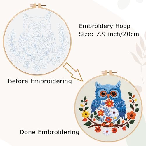Louise Maelys Owl Embroidery Kit for Beginners Cross Stitch Kit for Adults