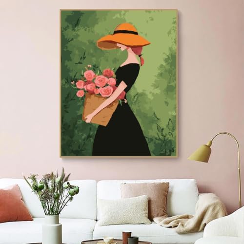 ZRIZQ Paint by Numbers Kit for Adults Beginner,Woman Flowers,16x20