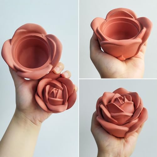 Wehous 3D Rose Box Mold with Lid, Flower Jar Bowl Resin Mold Silicone, Unique Candle Holder Container Storage Silicone Molds for Epoxy Resin, DIY Jewelry Trinket Holder Concrete Cement Craft Decor