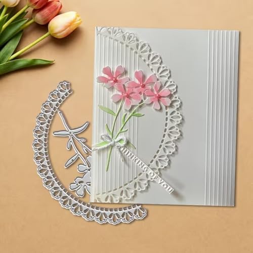 Scrapbooking Die-Cuts, Layer Frame Net Set Metal Cutting Dies for Card Making, Paper Craft Template, Background Embossing Stencils, DIY Album Décor (Flower Lace Edge-14x7.8cm)
