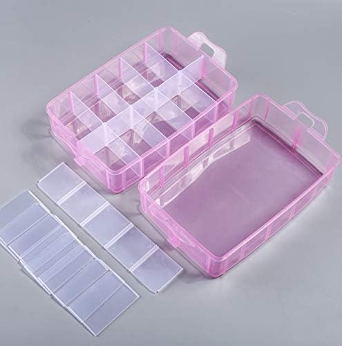 Sooyee Bead Organizer, 3-Tier Craft Storage Container, Pink