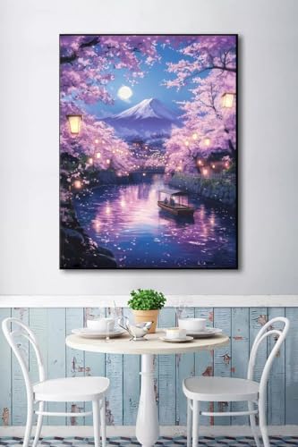Cherry Tree Diamond Art Kits for Adults, 5D Diamond Painting for Adult Beginners, DIY Full Drill Round Gem Painting Dot Art for Adults，Home Wall Decor 11.8x15.7 Inch