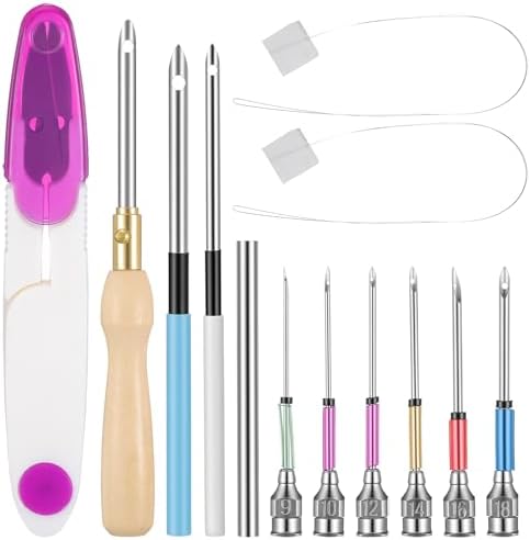 13 Pack Adjustable Punch Needle Tool Punch Needle Kit Wooden Handle Embroidery Tool Set for Beginner DIY Craft Yarn Floss Cross Stitching