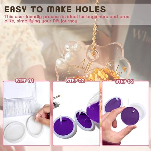 40PCS Hole Maker for Resin , 5 Sizes(3/4/5/6/8mm) Make Holes Without Drilling for Epoxy & UV Resin, Holes Tools for Jewelry Making, Pet Tag, Keychain, DIY Craft Pendant Decor