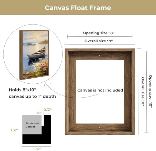 Venusmiles Canvas Frame 8x10 Frame for Canvas Painting Floating for 1" Deep, Floater for Canvas Artist Panel Oil Painting Wall Art Décor, Vertical or Horizontal Picture Wall Decor, Natural
