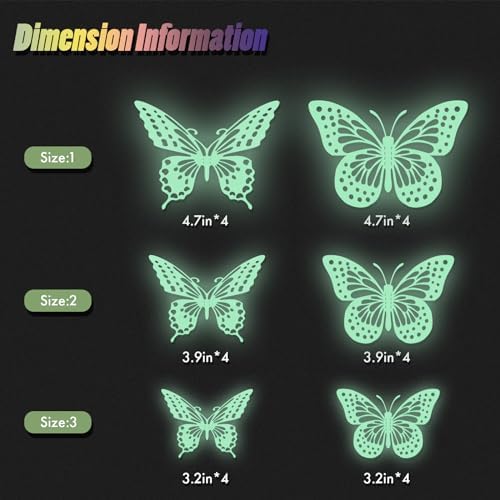 SAOROPEB Glow in The Dark 3D Butterfly 24 Pcs 3 Sizes, Luminous Butterfly Stickers for Ceiling or Wall, Glow in The Dark Party Supplies, Removable Luminous Stickers for Kids Babys Nursery (Green) | 3 Sizes, Luminous Butterfly Stickers for Ceiling Wall,...