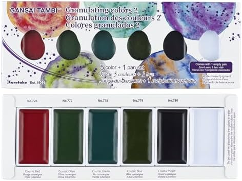 Kuretake Gansai Tambi GRANULATING COLORS 2, 5 Color Set, Made in Japan