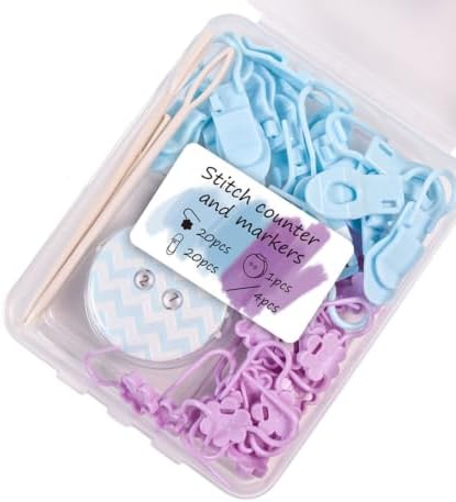 Knitting Loop Clip and Row Counter Set with Locking and Bulb Markers, Large-Eye Yarn Finishing Tools, Storage Case