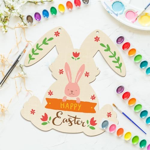 Large Size 12" Wooden DIY Blank Unfinished Round Wood Discs Ornament Happy Easter Bunny Door Sign Door Hanging Sign Plaque Crafts Hanging Decorations 3PCS