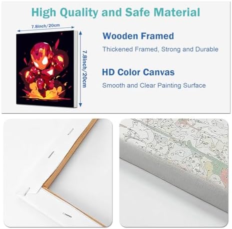 4 Pack Paint by Numbers Kit for Kids Paint by Number Kits Age 4-8 Painting Canvas for Kids Ages 8-12 Boys Framed Canvas Painting by Numbers Anime Drawing Kit Color by Numbers Kit for Kid 8x8 Inch