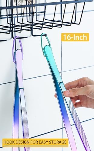 JETKONG 2 Pcs 16-Inch Stainless Steel Fine Tongs Extra Long Chopstick Tongs Long Kitchen Forceps for Cooking (Rainbow)