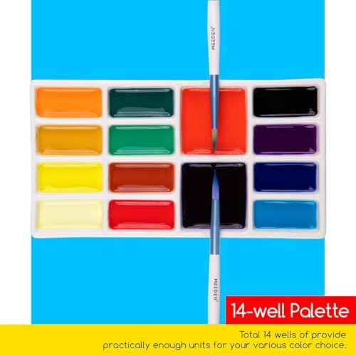 MEEDEN Ceramic Watercolor Paint Palette: 14-Well Artist Mixing Tray 7.6x4