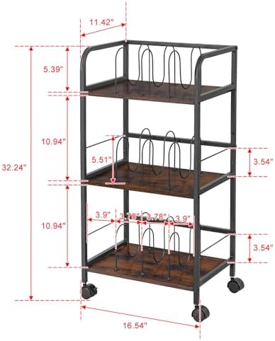Feyejade Rolling Book Cart with Removable Dividers, 3-Tier File Cart with Wheels, Utility Storage Rack for Office, Home, Classroom, Art Supply Organizer, Binder and Laptop Shelf Rack
