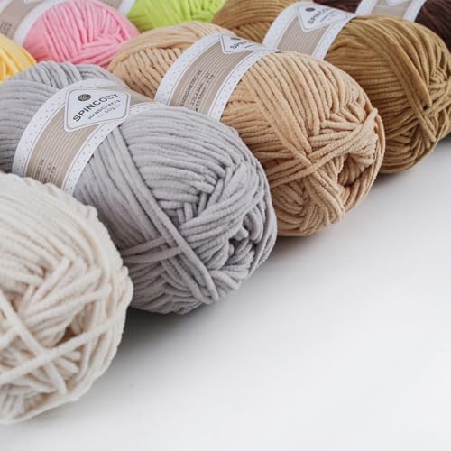 Skinny Chenille Yarn, 2 Pack of 50g/120 Yards Fluffy Soft Polyester Crochet Yarn Sutible for Colorful DIY Crafts Blankets Plush Dolls (Yellow)
