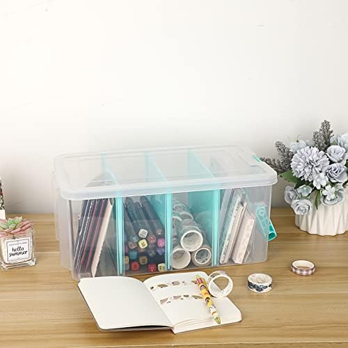BTSKY Clear Plastic Dividing Storage Box with 4 Deep Compartment Sewing Box