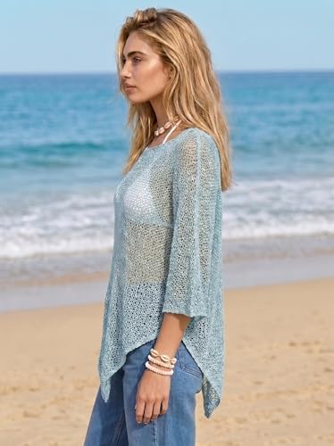 MAKABO Women's Off Shoulder Mesh Knit Cover Up Summer Beach Asymmetrical Vacation Bolero