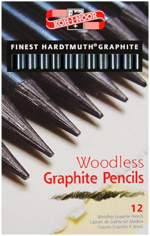 Koh-I-Noor Progresso Woodless Graphite Pencil Set, 6 Degrees, 2 Pencils Per Degree, 12 Pencils (FA8911.12)