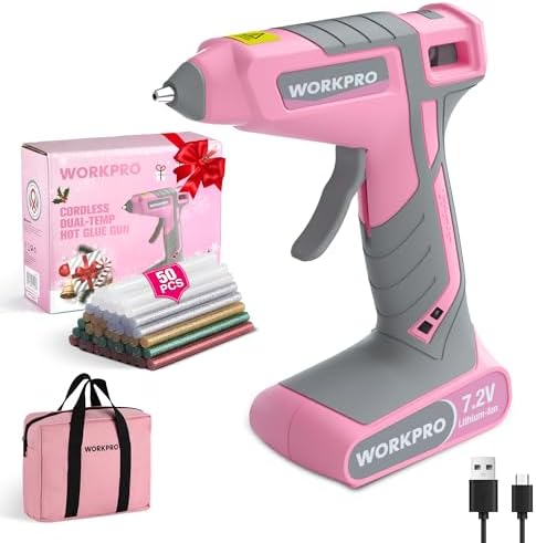 WORKPRO 7.2V Cordless Hot Glue Gun, 30s Fast Preheating, 50 Glue Sticks