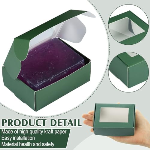 Zonon 30 Pcs Mini Kraft Soap Boxes with Window Homemade,Green