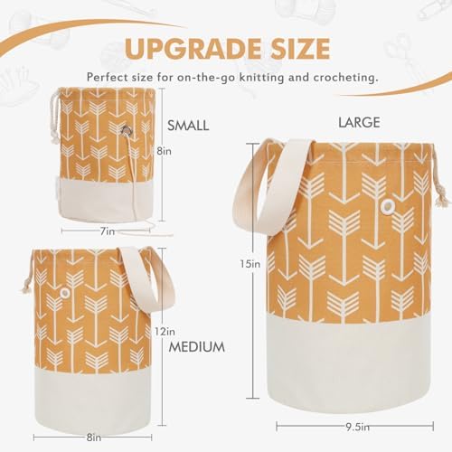 TOGETRUE Yarn Bag, Knitting Crochet Bag, Portable Yarn Storage Bags Organizer for Crocheting Project,Store Skein Ball, Short Knitting Needle (Large, Yellow)