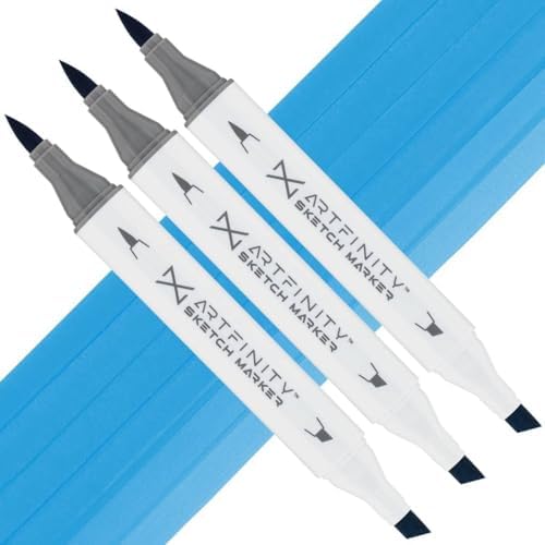 Artfinity Sketch Markers - Set of 3 - True Blue B3-5, Vibrant, Professional, Dye-Based Alcohol Markers for Artists, Drawing, Travel, & More