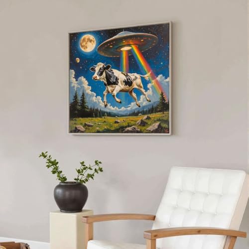 ICYANART UFO Paint by Numbers Kit for Adults, Funny Paint by Number Kits | UFO Paint by Number for Adults Beginners, Acrylic Cow Painting by Numbers, Easy Number Painting for Gifts and Decor 16x20 In