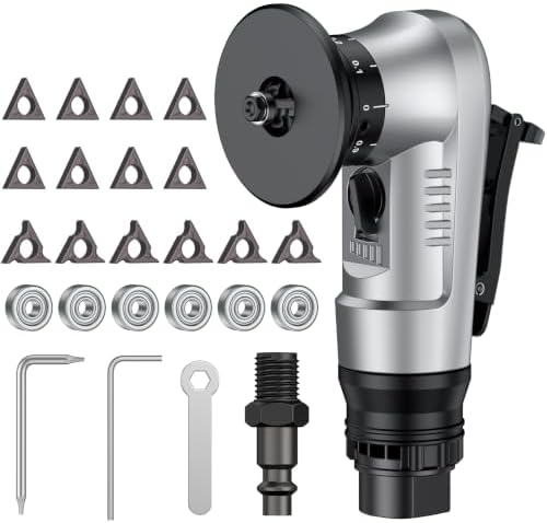 Pneumatic Chamfer Tool, 45 degree tile chamfering tool with 8 C-Angle & 6 R-Angle Blades & 6 durable bearings, Upgrade, Mini Air Chamfer Tool with 1/4 Inch Air Inlet for Metal and Wood-Silver