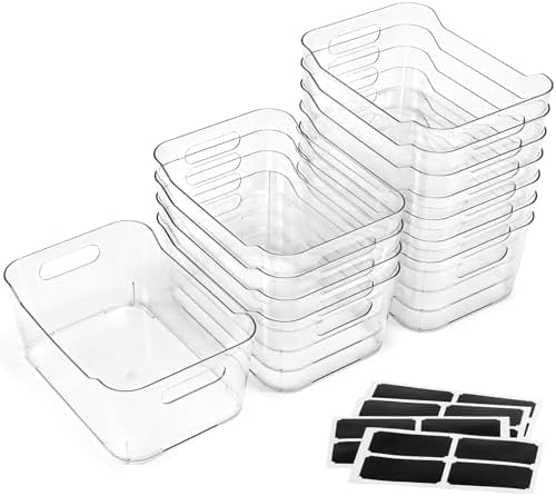 12 PACK Clear Plastic Storage Bins, Kitchen Cabinet Pantry Organizer Bins