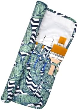 Funny live Paint Brush Holder Art Supplies, Artist Brush Holder & Storage Organizer Roll-Up Case Bag, Protect Acrylic Oil Watercolor Paintbrushes (Green Leaf 20 Slot Pockets)