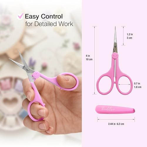 Beaditive High Precision Detail Scissors Set (2-Pc) Sharp, Fine Tips | Paper Cutting, Scrapbooking, Sewing, Crafting | Stainless Steel | Protective Cover (Pastel)