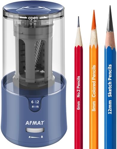 AFMAT Electric Long Point Pencil Sharpener for Artist, Auto Stop & Fast Sharpening, 8-17mm Super Long Point, Artist Pencil Sharpener Plug in for φ6-12mm Charcoal/Drawing/Sketching/Colored Pencils