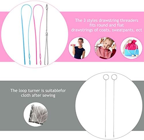 6 Pcs Sewing Loop Turner Kit with Drawstring Threader, Hook, Tweezers