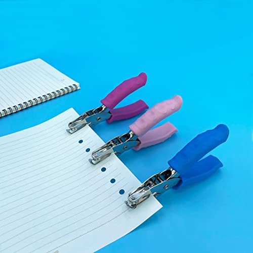Paper Hole Puncher for Crafts, One Hole Punch with Blue Soft Grip Handle, Small Hole Punch for Kids and Adults, Handheld Circle Punch for Paper Crafts in Home, Office, Classroom 3 Pack