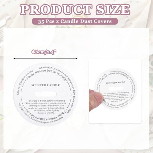 MECCANIXITY 60 Pcs Candle Dust Covers, 6cm/2.4" Round Printed Translucent Candles Drip Protectors Lid Accessories Letter Pattern for Craft Fragrance Making Jars Boxes Packaging