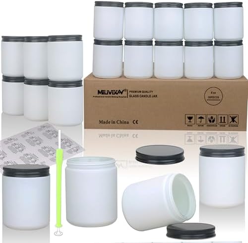 MILIVIXAY 20 Pack 8 OZ Thick Glass Frosted White Candle Jars with All Black Metal Lids-Bulk Empty Candle Jars for Making Candles-Canning Jar for Spice, Liquid, Sample- Dishwasher Safe.