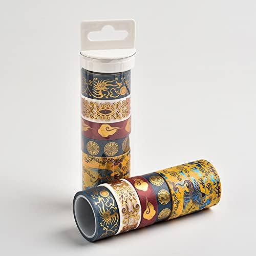 5 Rolls Washi Masking Tape 15/20/50 Mm Wide Set,Retro Style Dragon and Phoenix Decorative Craft Tapes,for DIY School Supplies,Gift Wrapping,Bullet Journals,A