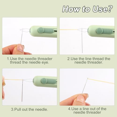Automatic Needle Threaders Seam Ripper, Upgraded 3 in 1 Sewing Needle Threader Tool, 2Pcs Stretchable Quick Seam Rippers with Needle Storage for Hand Quilling, Embroidery Stitch Removal(Green)