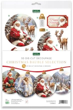 Katy Sue Christmas Ball Ornaments Die Cut Decoupage Selection Pack.12 Pre-Cut Die Cut Sheets for Christmas Card Making Supplies, Card Toppers & Papercraft Ball Ornaments (Baubles)