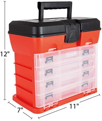 Small Parts Organizer Box - 11-Inch Portable Storage Case with 4 Removable Multi-Compartment Trays for Screws, Beads, Small Fishing Tackle, Hardware, and Craft Supplies by Stalwart (Red)